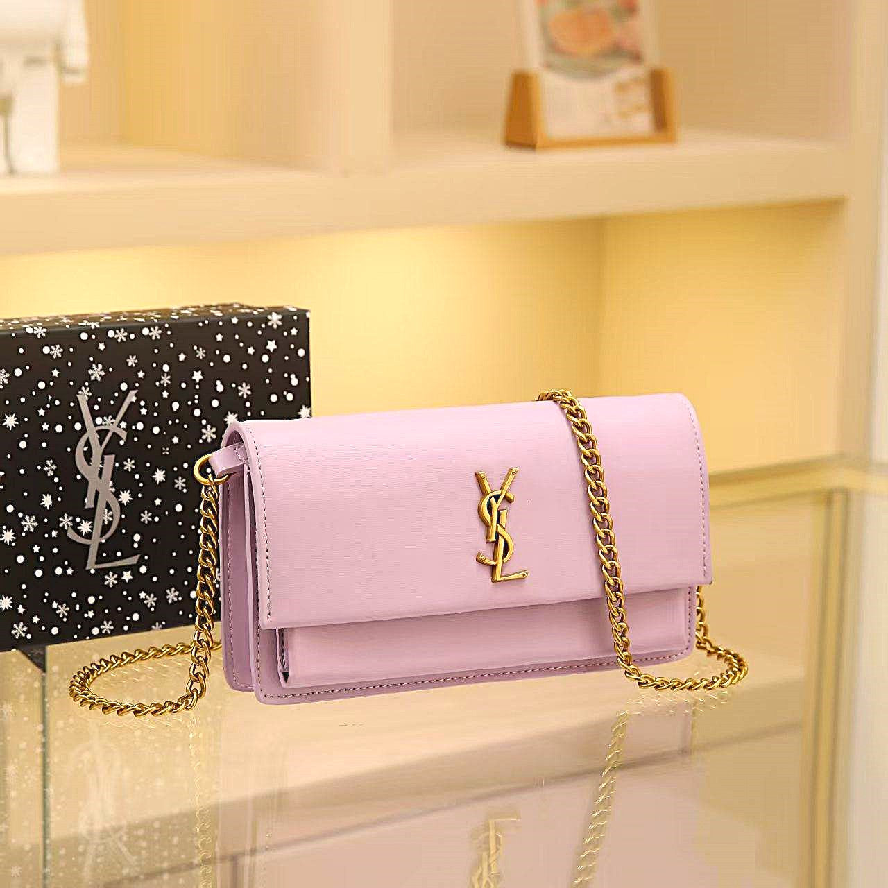 Saint Laurent Monogram Chain Wallet in Light Purple Smooth Leather - A Touch of Elegant Charm