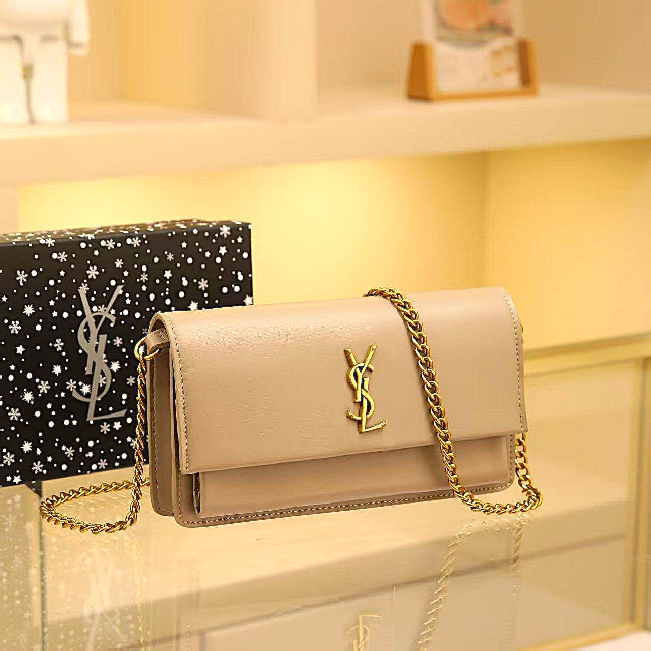 Saint Laurent Monogram Chain Wallet in Taupe Smooth Leather - A Timeless Elegance