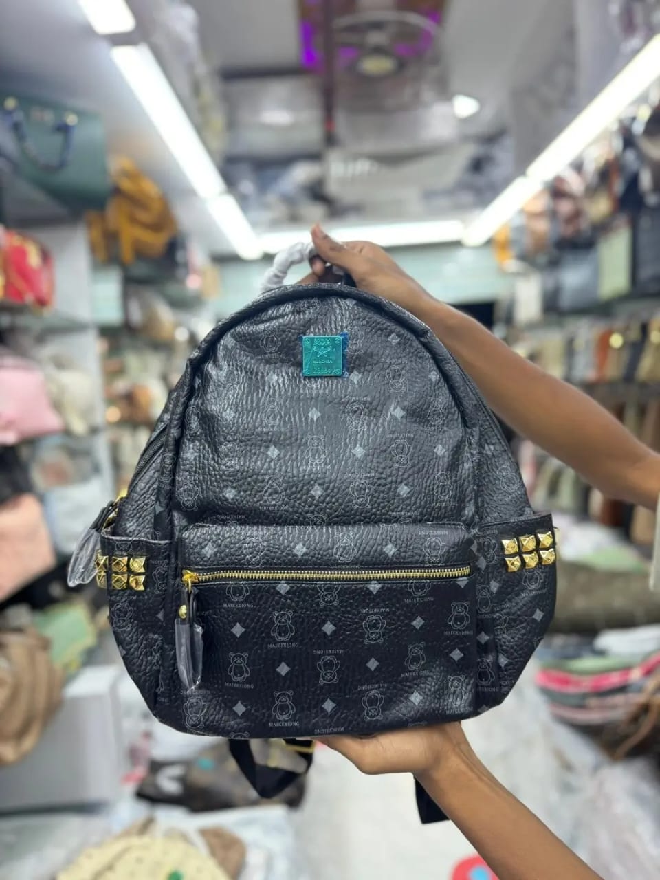 Stylish Black Teddy Print Backpack – Where Trend Meets Function