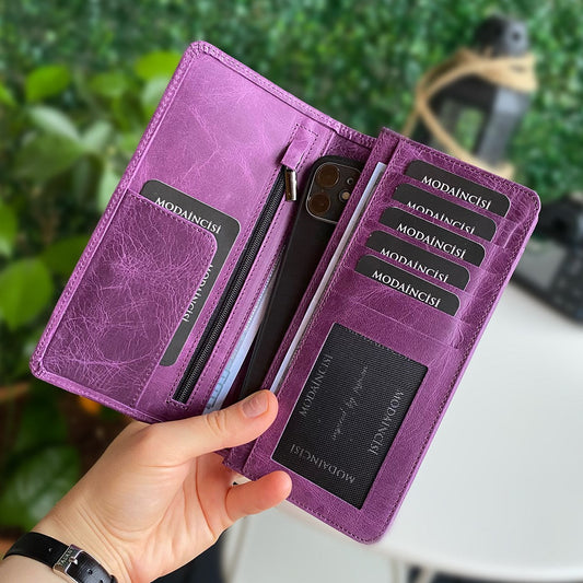 Boston - Genuine Leather Wallet with Phone Socket and Kangaroo Compartment