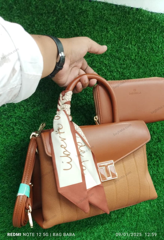 Chrisbella Women Brown Color Handbags with Scarfs price in Bangladesh