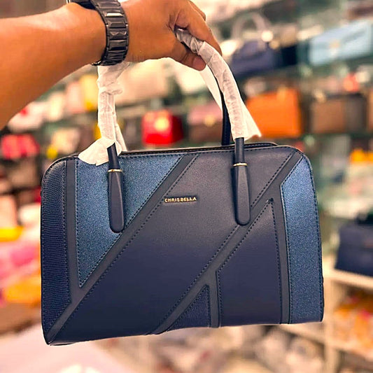 ChrisBella Black & Blue Geometric Handbag – Elegance Meets Modern Design