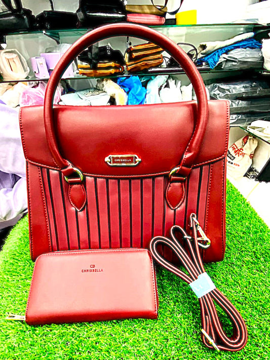 Chrisbella Wine Red Handbag & Wallet Set – Timeless Elegance with Modern Functionality