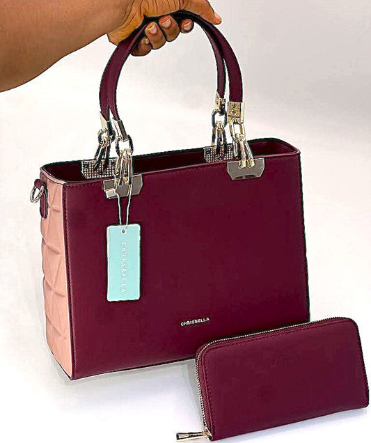 Chrisbella Women’s Burgundy Handbag & Wallet Set – A Touch of Class and Elegance