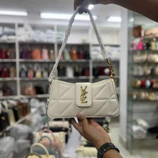 Luxury Quilted Shoulder Bag for Women – Elegant Ivory White Designer-Inspired Handbag
