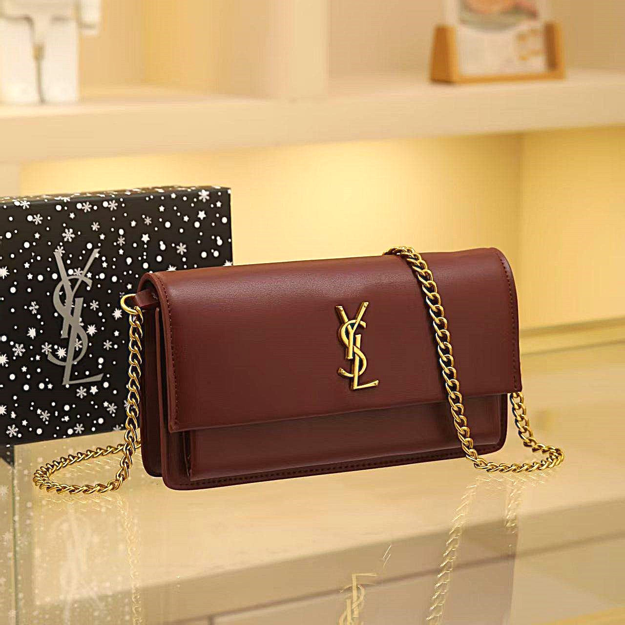 Saint Laurent Monogram Chain Wallet in Dark Burgundy Smooth Leather - Timeless Elegance in Every Detail