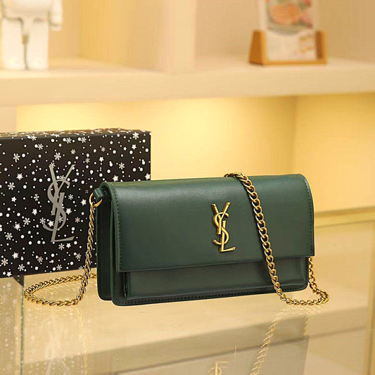 Saint Laurent Monogram Chain Wallet in Hunter Green Smooth Leather - A Bold Statement of Luxury