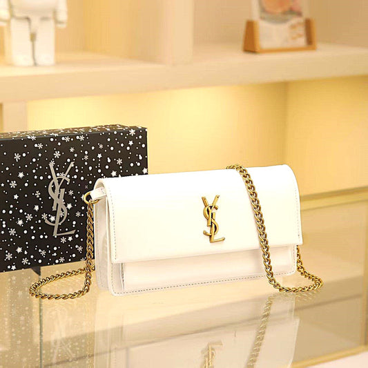 Saint Laurent Monogram Chain Wallet in White Smooth Leather – A Chic Statement of Modern Luxury