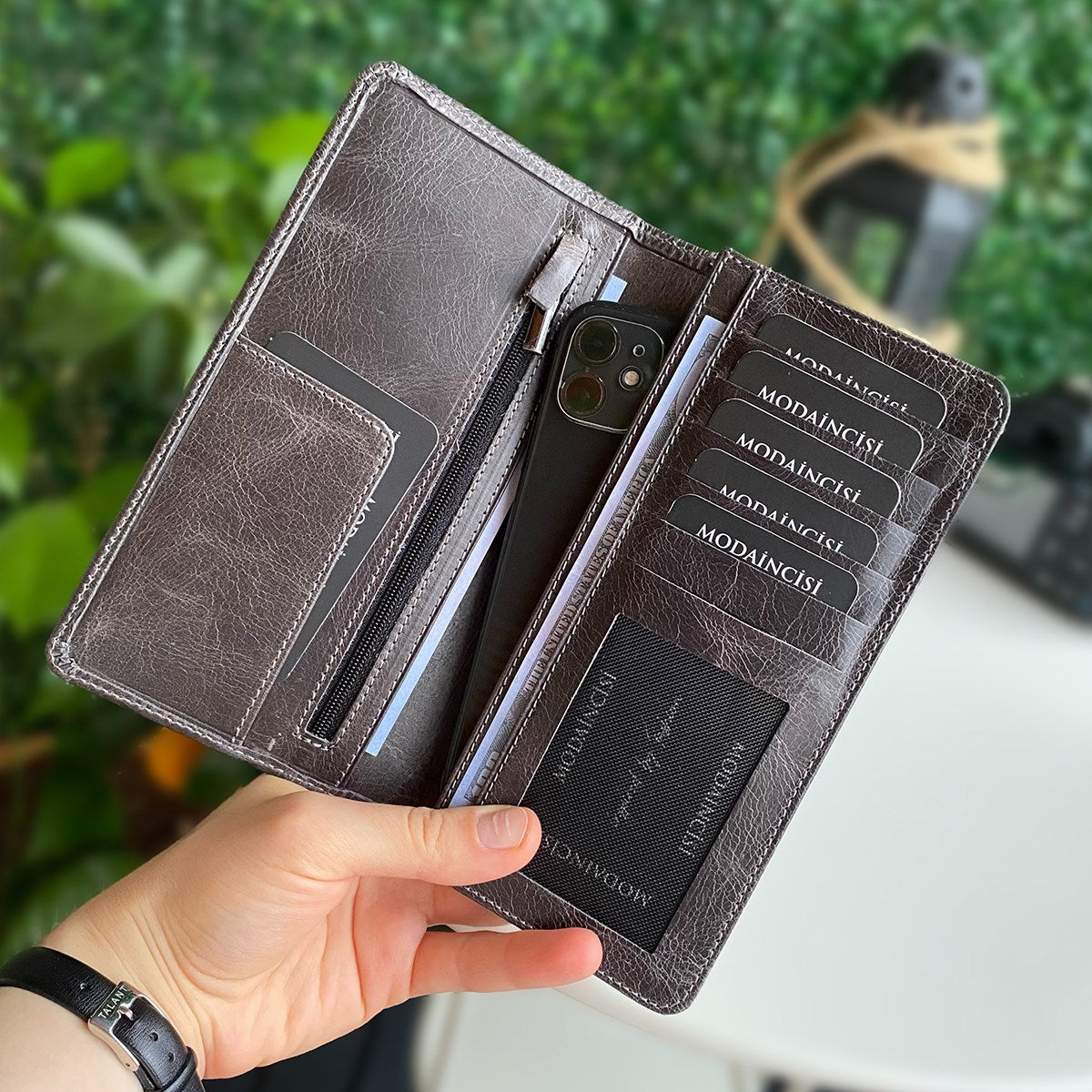 Boston - Genuine Leather Wallet with Phone Socket and Kangaroo Compartment