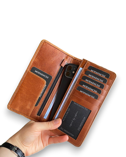 Boston - Genuine Leather Wallet with Phone Socket and Kangaroo Compartment